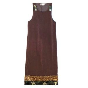 Brown Velvet Leopard Safari Asian Women’s Sleeveless MIDI Dress 6 Artsy Academic